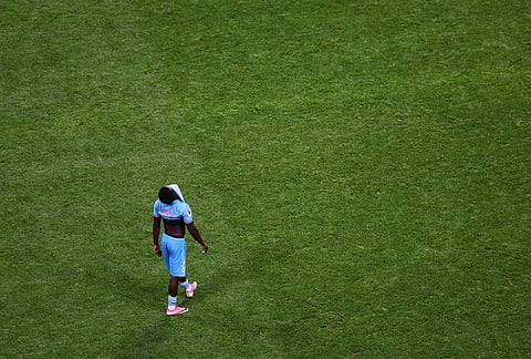 Congo's Nathanael Mbuku (7) reacts after the World Cup round of 32 soccer match between England and Congo in Atlanta, Wednesday, July 1, 2026. 