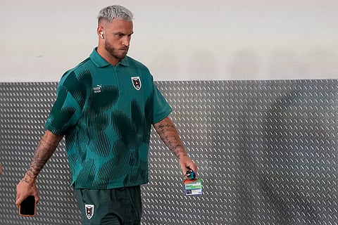 Austria's Marko Arnautovic (7) arrives for the World Cup round of 32 soccer match between Spain and Austria in Inglewood, Calif., near Los Angeles, Thursday, July 2, 2026.