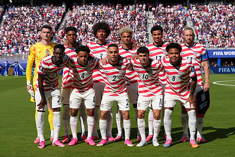 Members of the United States team pose prior to the World Cup round of 32 soccer match between the United States and Bosnia in Santa Clara, Calif., near San Francisco, Wednesday, July 1, 2026