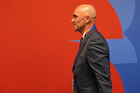 Portugal head coach Roberto Martinez arrives for the World Cup round of 32 soccer match against Croatia in Toronto, Thursday, July 2, 2026.