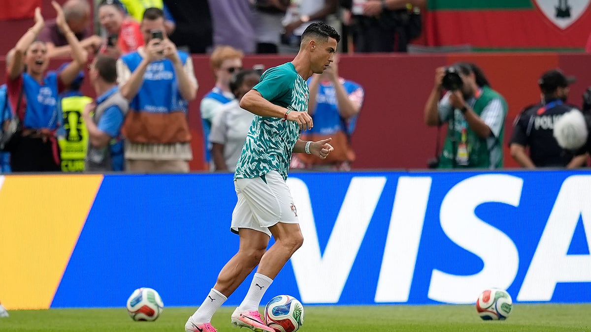 Portugal's Cristiano Ronaldo (7) warms up during the World Cup round of 32 soccer match between Portugal and Croatia in Toronto, Thursday, July 2, 2026. - (AP Photo/Mike Stewart)
