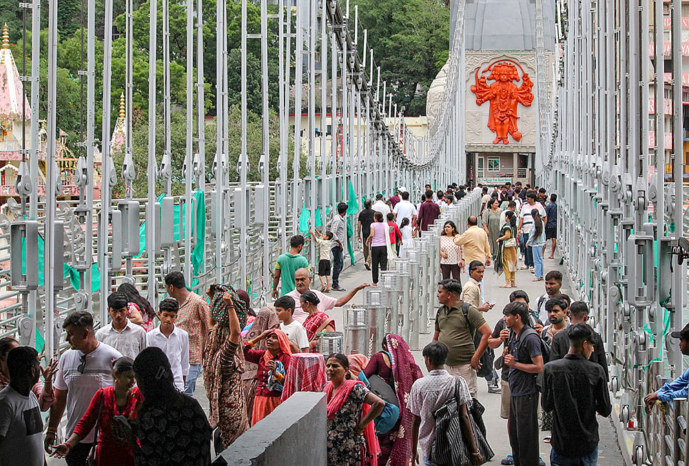 Tourists visit Bajrang Setu in Rishikesh