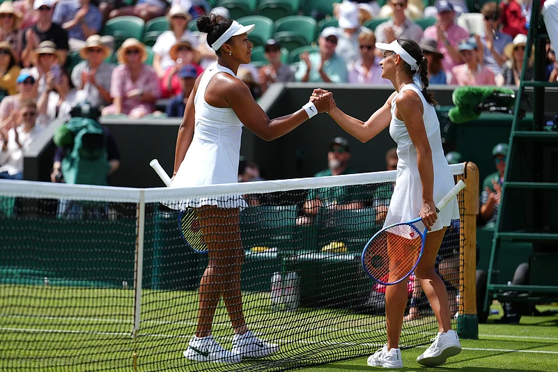 Naomi Osaka Vs Anastasia Gasanova Wimbledon 2026 Post match greetings AP photo