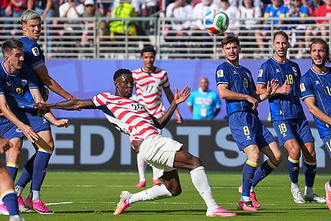 United States' Folarin Balogun (20) plays at the ball during the World Cup round of 32 soccer match between the United States and Bosnia in Santa Clara, Calif., near San Francisco, Wednesday, July 1, 2026
