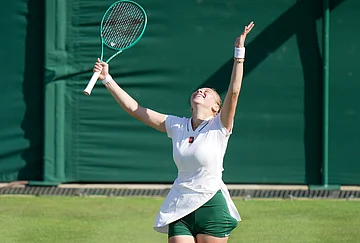| Photo: AP/Brian Inganga : Amanda Anisimova of the United States celebrates her victory against Sofia Kenin of the United States in their second round women's singles match at the Wimbledon Tennis Championships in London, Thursday, July 2, 2026.