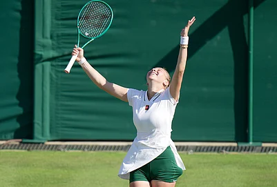 | Photo: AP/Brian Inganga : Amanda Anisimova of the United States celebrates her victory against Sofia Kenin of the United States in their second round womens singles match at the Wimbledon Tennis Championships in London, Thursday, July 2, 2026.