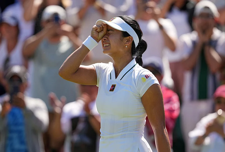 Alexandra Eala of the Philippines celebrates winning the second round women's singles match against Maya Joint of Australia at the Wimbledon Tennis Championships in London, Thursday, July 2, 2026. - | Photo: AP/Kin Cheung