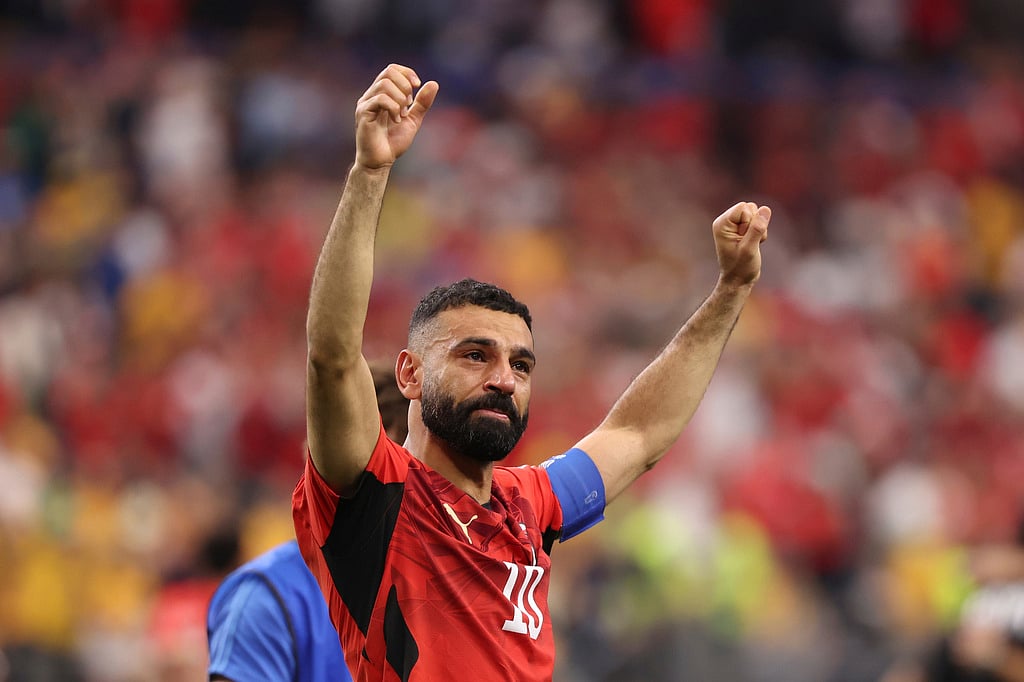 Egypts Mohamed Salah (10) reacts after the World Cup round of 32 soccer match between Australia and Egypt in Arlington