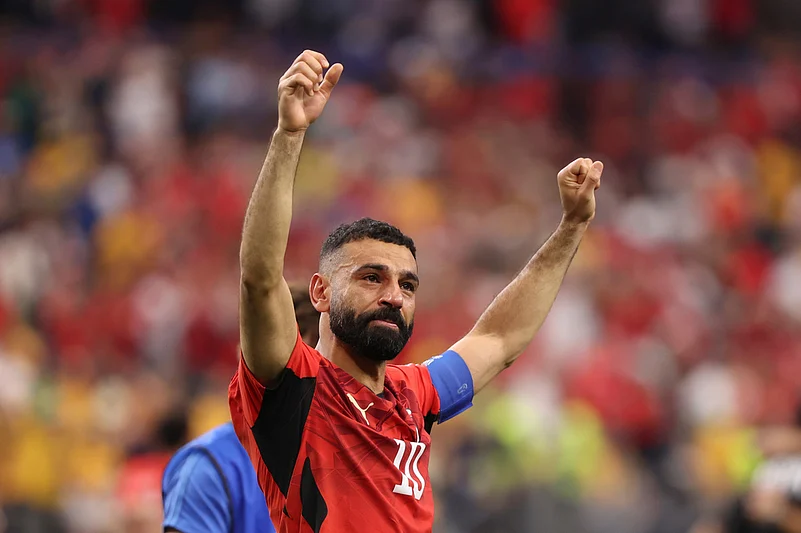 Egypts Mohamed Salah (10) reacts after the World Cup round of 32 soccer match between Australia and Egypt in Arlington