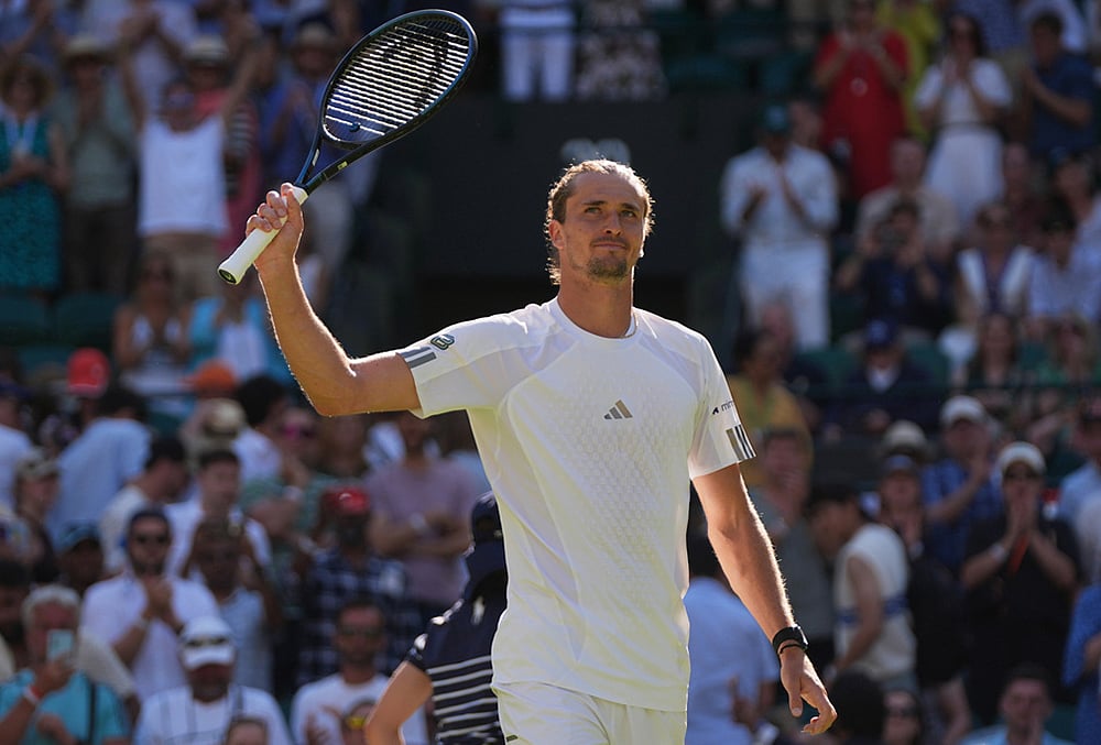 Alexander Zverev of Germany celebrates his victory against Valentin Royer of France in their second round men's singles match at the Wimbledon Tennis Championships in London, Thursday, July 2, 2026. - | Photo: AP/Maja Smiejkowska
