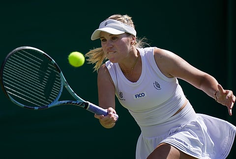 Sofia Kenin of the United States returns the ball to Amanda Anisimova of the United States in their second round women's singles match at the Wimbledon Tennis Championships in London, Thursday, July 2, 2026.