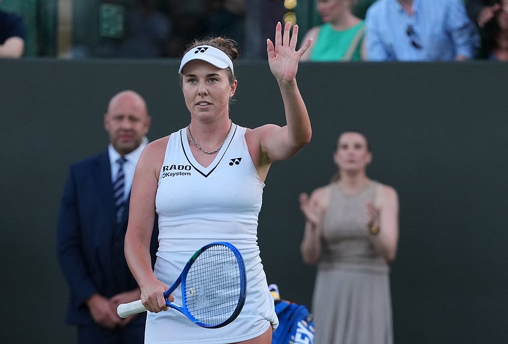 Linda Noskova of the Czech Republic celebrates winning the second round women's singles match against Camila Osorio of Colombia at the Wimbledon Tennis Championships in London, Thursday, July 2, 2026. - | Photo: AP/Kin Cheung