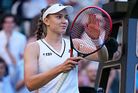 | Photo: AP/Kirsty Wigglesworth : Elena Rybakina of Kazakhstan celebrates winning the second round women's singles match against Caty Mcnally of the United States at the Wimbledon Tennis Championships in London, Thursday, July 2, 2026.