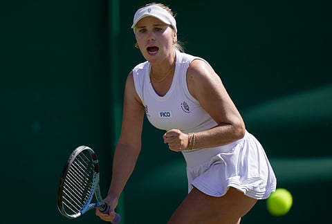 Sofia Kenin of the United States celebrates winning a point against Amanda Anisimova of the United States in their second round women's singles match at the Wimbledon Tennis Championships in London, Thursday, July 2, 2026. 