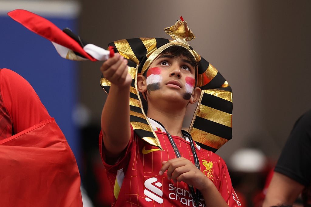 A fan of Egypt ahead the World Cup round of 32 soccer match between Australia and Egypt in Arlington,
