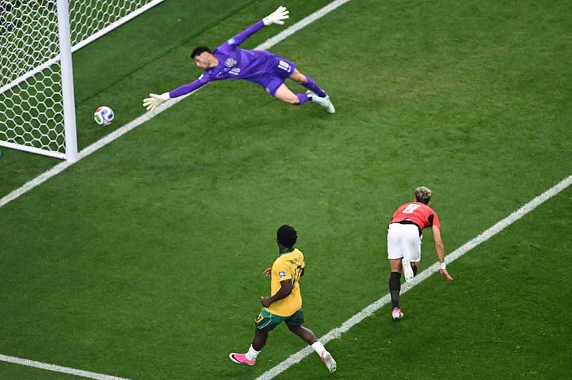 Egypts Emam Ashour (8) scores during the World Cup round of 32 soccer match between Australia and Egypt in Arlington