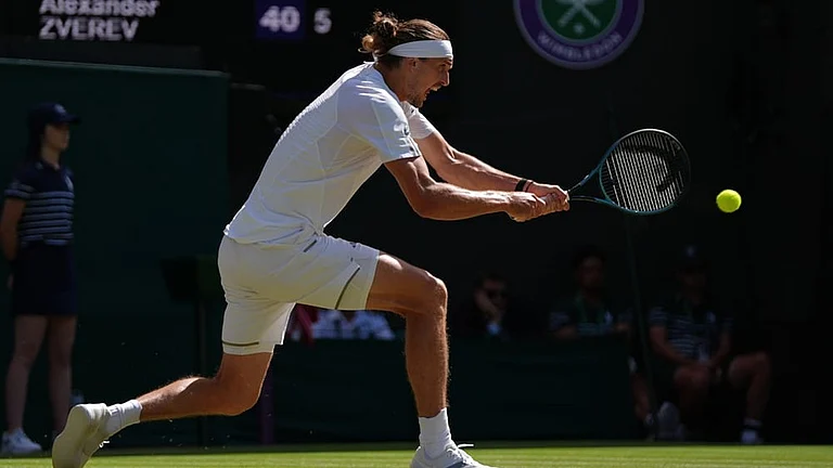 Alexander Zverev of Germany returns the ball to Valentin Royer of France in their second round men's singles match at the Wimbledon Tennis Championships in London, Thursday, July 2, 2026. - | Photo: AP/Maja Smiejkowska