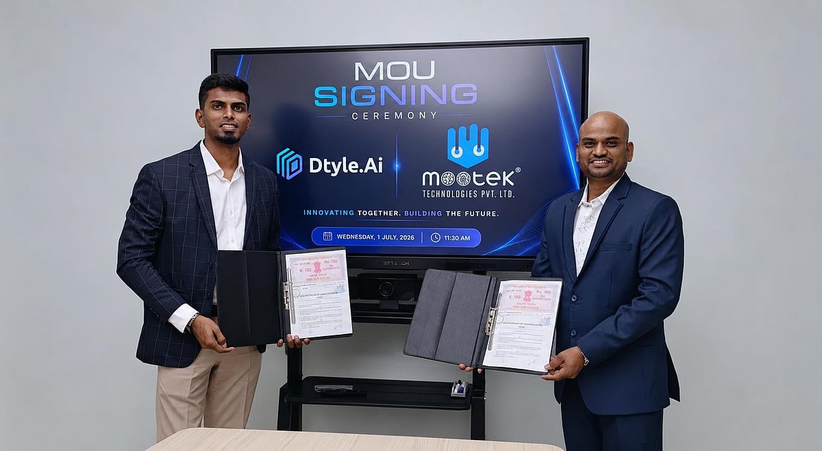 Sasikumar Chandran, CEO & Founder, Dtyle.AI, and Mr. Murthy, CEO & Founder, Mootek Technologies during the MOU Signing Ceremony. - null