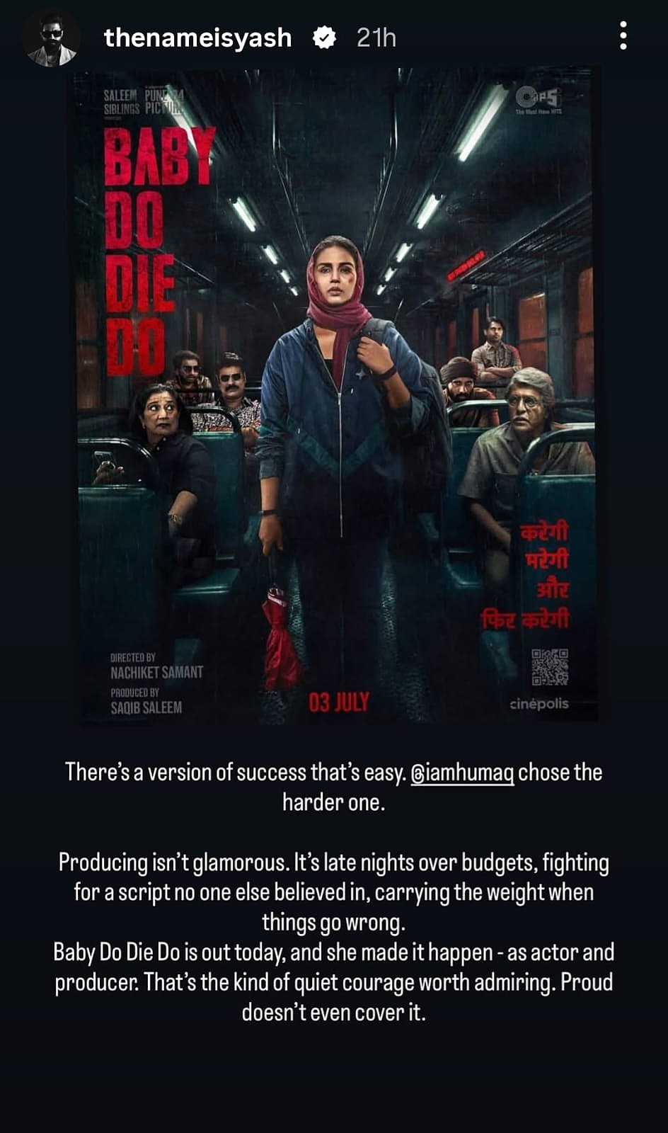Yashs post on Baby Do Die Do