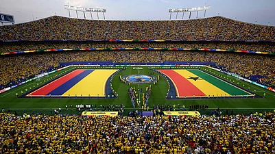 AP Photo/Reed Hoffmann : General view during the pregame ceremony before the World Cup round of 32 soccer match between Colombia and Ghana in Kansas City, Mo., Friday, July 3, 2026.