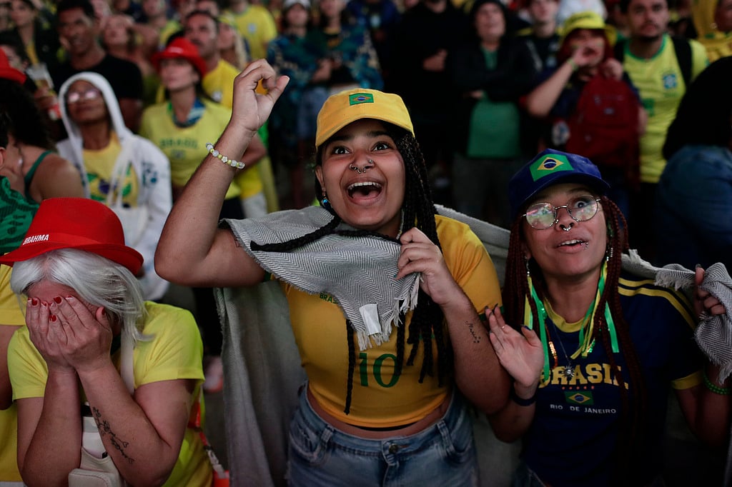 Brazil soccer fans watch Brazils World Cup match against Norway on a screen on Copacabana beach in Rio de Janeiro