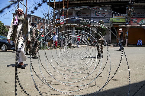 Security beefed up during an anti-terror operation, in Shopian district, Jammu and Kashmir. The searches have been resumed to track down the two terrorists who were spotted by surveillance cameras on Friday in an orchard in the Meemandar area, which comprises seven villages.
