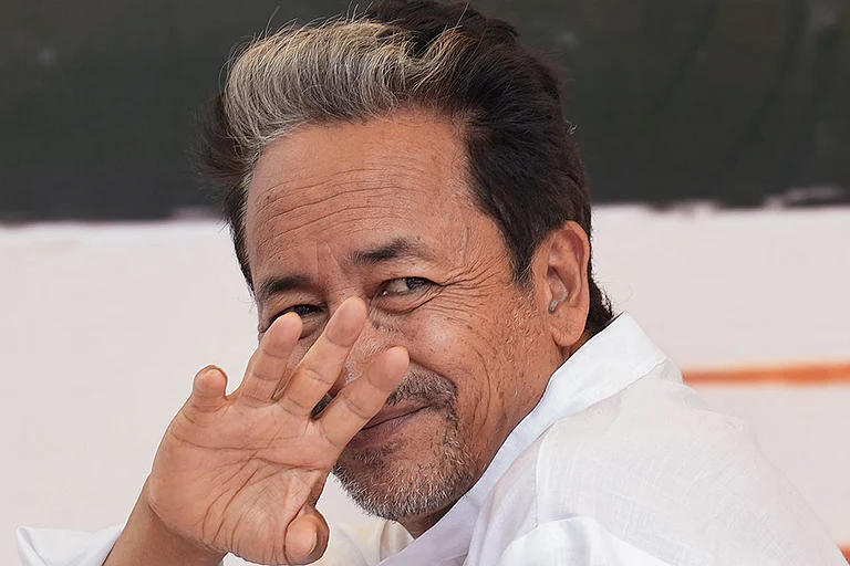 Climate activist Sonam Wangchuk during a hunger strike by Cockroach Janata Party (CJP) demanding action over alleged irregularities in examinations and seeking the resignation of Union Education Minister Dharmendra Pradhan, at Jantar Mantar in New Delhi. CJP's protest at Jantar Mantar entered its 16th day on Sunday. - | Photo: PTI/Karma Bhutia