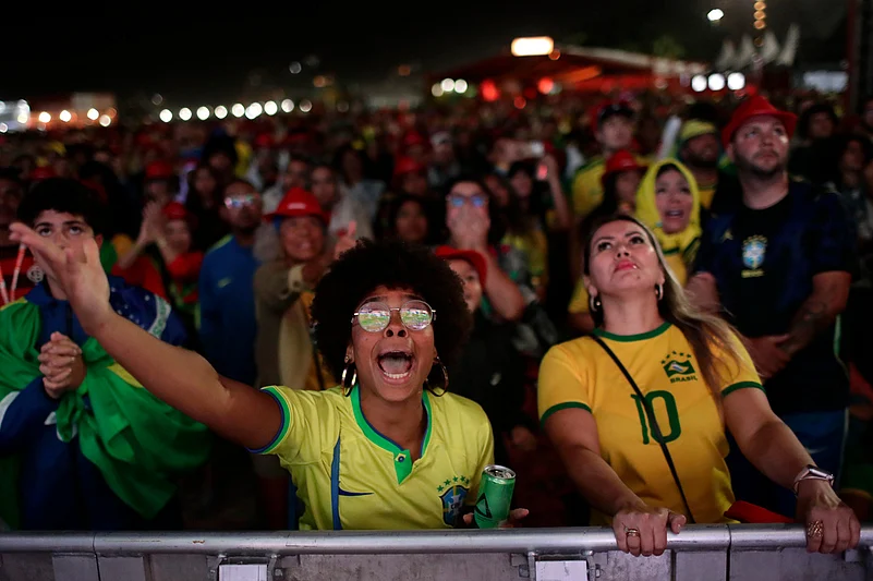 Brazil soccer fans watch Brazils World Cup match against Norway on a screen on Copacabana beach in Rio de Janeiro, Brazil