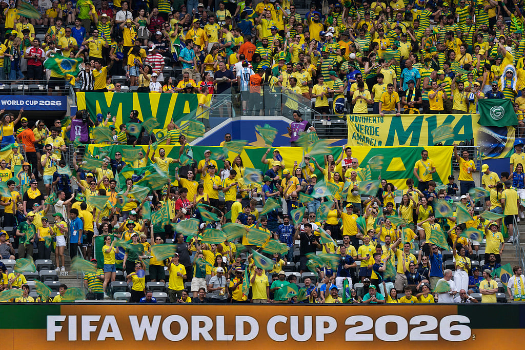 Brazil fans wait for the start of the World Cup round of 16 soccer match between Brazil and Norway in East Rutherford