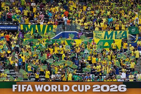 Brazil fans wait for the start of the World Cup round of 16 soccer match between Brazil and Norway in East Rutherford