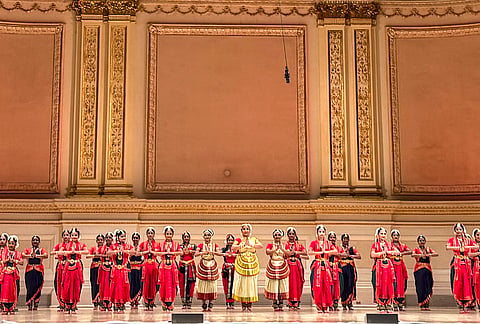 Artists perform during the All-Indian Dance Festival 2026, organised by the Consulate General of India in New York in partnership with Philadelphia-based non-profit dance organisation Three Aksha, at Carnegie Hall, in New York City, USA. 
