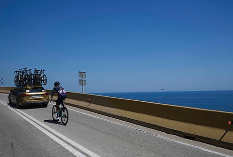 France's Bruno Amirail rides during the second stage of the Tour de France cycling race over 168.5 kilometers (104.3 miles) with start in Tarragona and finish in Barcelona, Spain, Sunday, July 5, 2026.