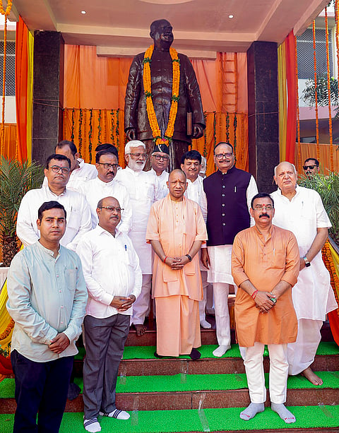 Uttar Pradesh Chief Minister Yogi Adityanath, Deputy CM Brajesh Pathak, and others, pay tributes to Bharatiya Jana Sangh founder Syama Prasad Mookerjee on his 125th birth anniversary, in Lucknow, Uttar Pradesh.