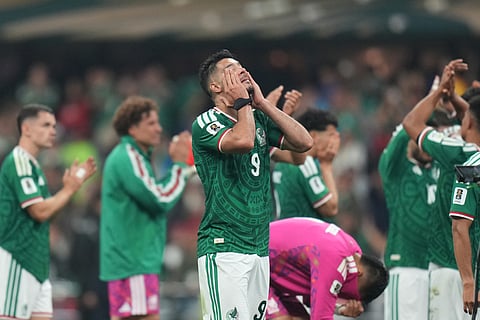 Mexico's Raul Jimenez reacts at the the end of the World Cup round of 16 soccer match between Mexico and England in Mexico City, Sunday, July 5, 2026