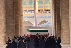 The coffin of the late Iranian Supreme Leader Ayatollah Ali Khamenei is carried into the Mosalla Grand Mosque ahead of his funeral ceremonies in Tehran, Iran, Friday, July 3, 2026. - | Photo: AP/Vahid Salemi