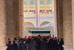 | Photo: AP/Vahid Salemi : The coffin of the late Iranian Supreme Leader Ayatollah Ali Khamenei is carried into the Mosalla Grand Mosque ahead of his funeral ceremonies in Tehran, Iran, Friday, July 3, 2026.