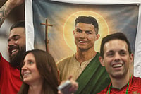 Portugal Vs Spain, FIFA World Cup 2026: Check Out Best Photos From Round Of 16 Clash At Dallas Stadium AP/Gareth Patterson : Fans hold a poster showing Portugal's Cristiano Ronaldo (7) before the World Cup round of 16 soccer match
