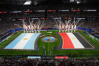 Argentina Vs Egypt, FIFA World Cup 2026: See Best Photos From High-Voltage Round Of 16 Clash At Atlanta Stadium (AP Photo/Chris Carlson) : Players stand during a teams presentation before the World Cup round of 16 soccer match between Argentina and Egypt in Atlanta, Tuesday, July 7, 2026.