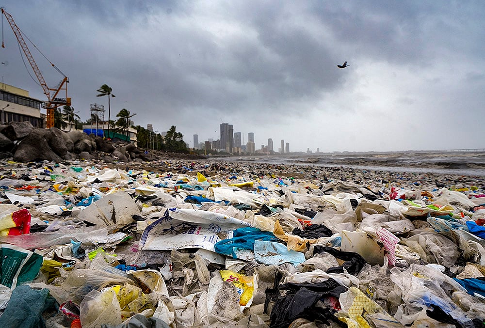 Waste washed ashore following a high tide