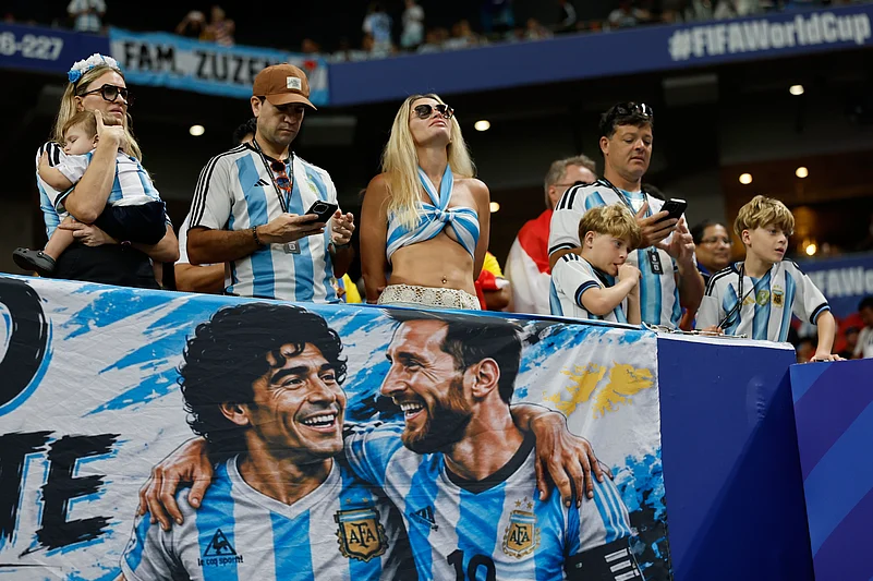 Argentina Vs Egypt FIFA World Cup 2026 RO16 ARG fans with Maradona poster AP Photo