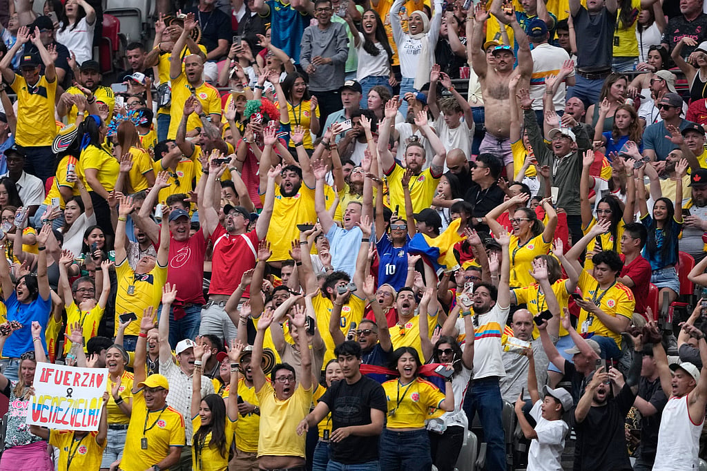 Fans react during the World Cup round of 16 soccer match between Switzerland and Colombia in Vancouver, British Columbia