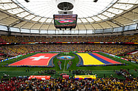 Switzerland Vs Colombia, FIFA World Cup 2026: See Best Photos From Round Of 16 Encounter At BC Place Gregory Bull/AP Photo : The flags of Switzerland, left, and Colombia, are displayed before their the World Cup round of 16 soccer match in Vancouver, British Columbia