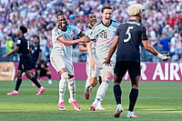 (AP Photo/Lindsey Wasson) : Belgium's Hans Vanaken (20) celebrates after scoring his side's third goal during the World Cup round of 16 soccer match between the United States and Belgium in Seattle, Monday, July 6, 2026