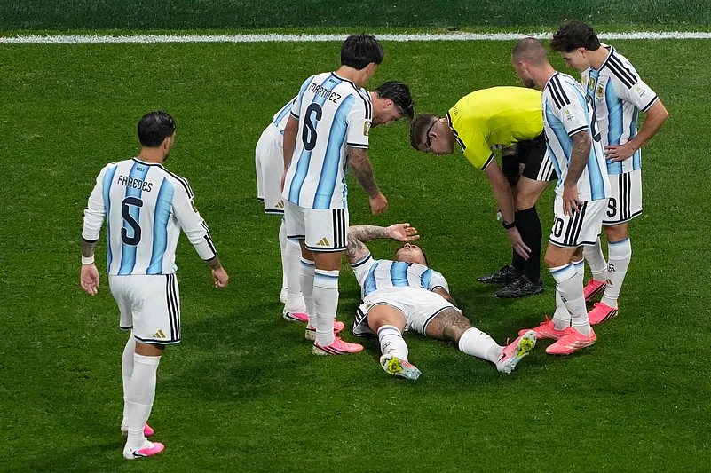 Argentina Vs Egypt FIFA World Cup 2026 RO16 Enzo on the ground AP Photo