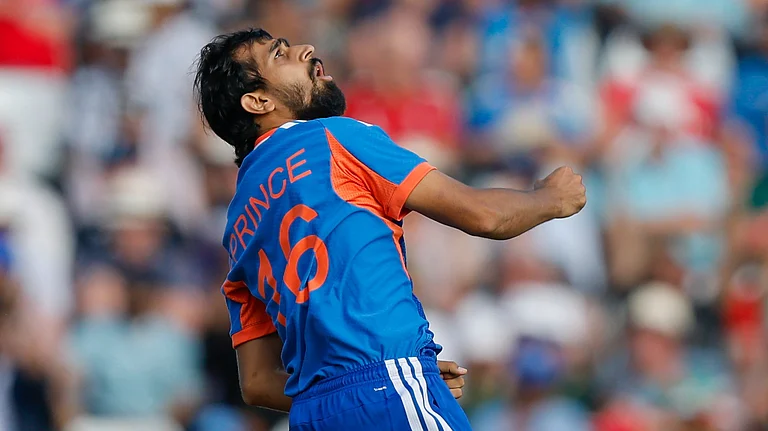 Prince Yadav dismisses Harry Brook to gets his second wicket of the match at Trent Bridge on Tuesday, July 7. - X/BCCI