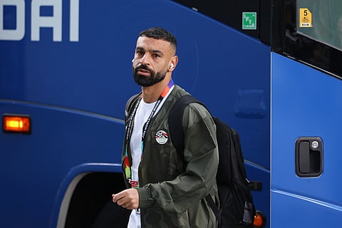 Egypt's Mohamed Salah arrives at the stadium for the World Cup round of 16 soccer match between Argentina and Egypt in Atlanta, Tuesday, July 7, 2026.