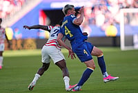 FIFA's Most Debated Call? Balogun's Red Card Saga In Photos | Photo: AP/Martin Meissner : United States' Folarin Balogun (20) puts his foot down on Bosnia's Tarik Muharemovic (4) for which he received a red card during the World Cup round of 32 soccer match between the United States and Bosnia in Santa Clara, Calif., near San Francisco, Wednesday, July 1, 2026.