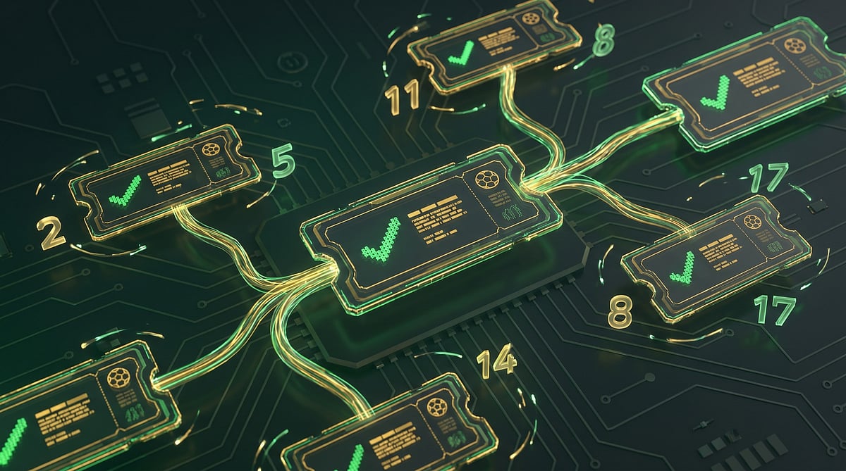 Digital verification tickets on a green circuit board