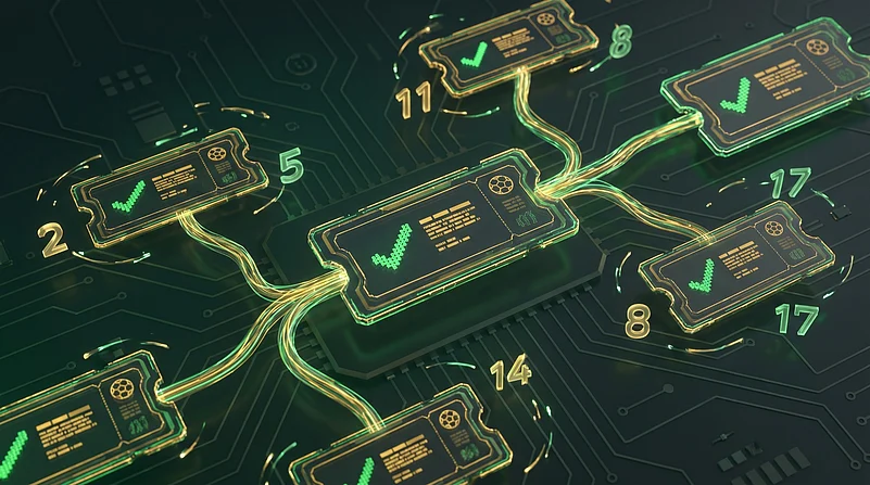 Digital verification tickets on a green circuit board