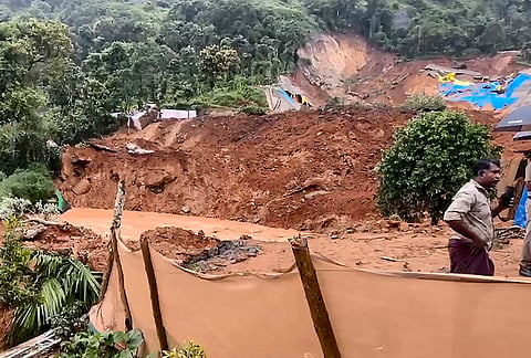 Rescue operation underway after a landslide at Kalladi, near Meppadi tunnel project in Wayanad, Kerala, Tuesday, July 7, 2026. 